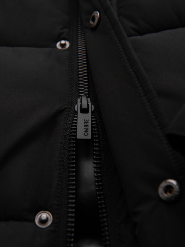 Ombre Clothing Мъжко дълго прошивано зимно яке с качулка - черно V1 OM-JALJ-0309 Ombre Clothing