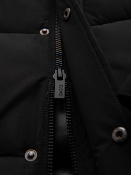 Ombre Clothing Мъжко дълго прошивано зимно яке с качулка - черно V1 OM-JALJ-0309 Ombre Clothing