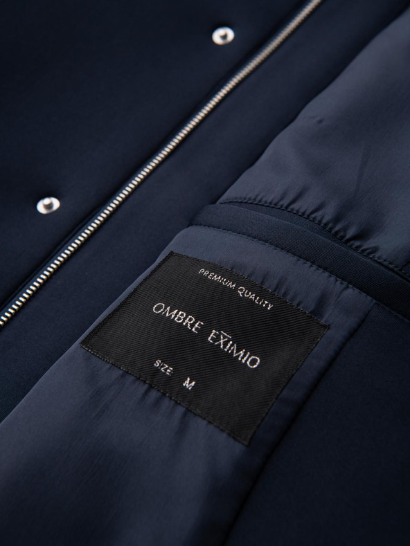 Ombre Clothing Мъжко минималистично палто средна дължина с качулка - тъмно синьо V5 OM-COLC-0144 Ombre Clothing