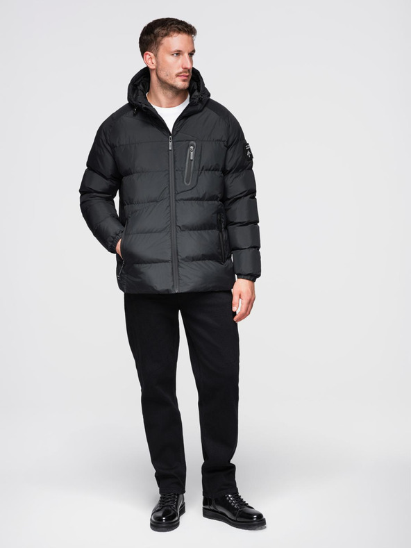 Ombre Clothing Мъжко прошивано затеплено яке с реглан ръкави - черно V4 OM-JAHP-0302 Ombre Clothing