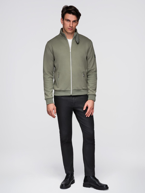 Ombre Clothing Плетено яке с флийс подплата и висок яка - хаки V3 C645 Ombre Clothing