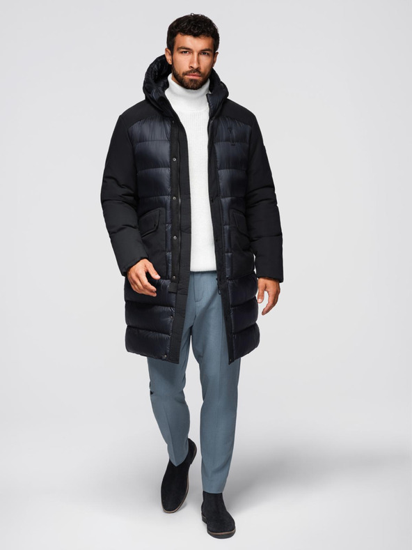 Ombre Clothing Мъжко дълго прошивано яке с големи джобове - черно V1 OM-JALJ-0308 Ombre Clothing