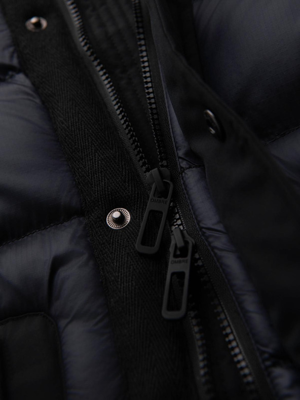 Ombre Clothing Мъжко дълго прошивано яке с големи джобове - черно V1 OM-JALJ-0308 Ombre Clothing