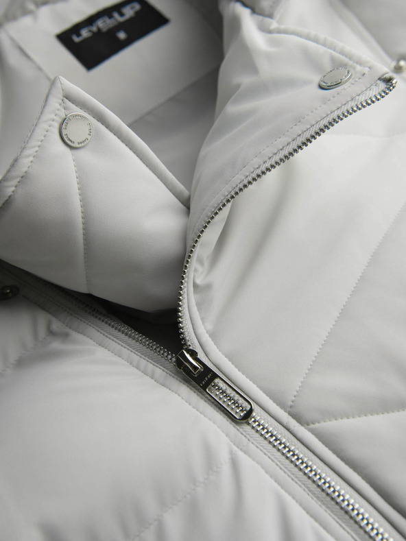 Ombre Clothing Мъжко прошивано яке с качулка - светло сиво V4 OM-JAHP-0252 Ombre Clothing