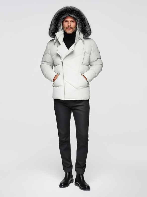 Ombre Clothing Мъжко прошивано яке с качулка - светло сиво V4 OM-JAHP-0252 Ombre Clothing