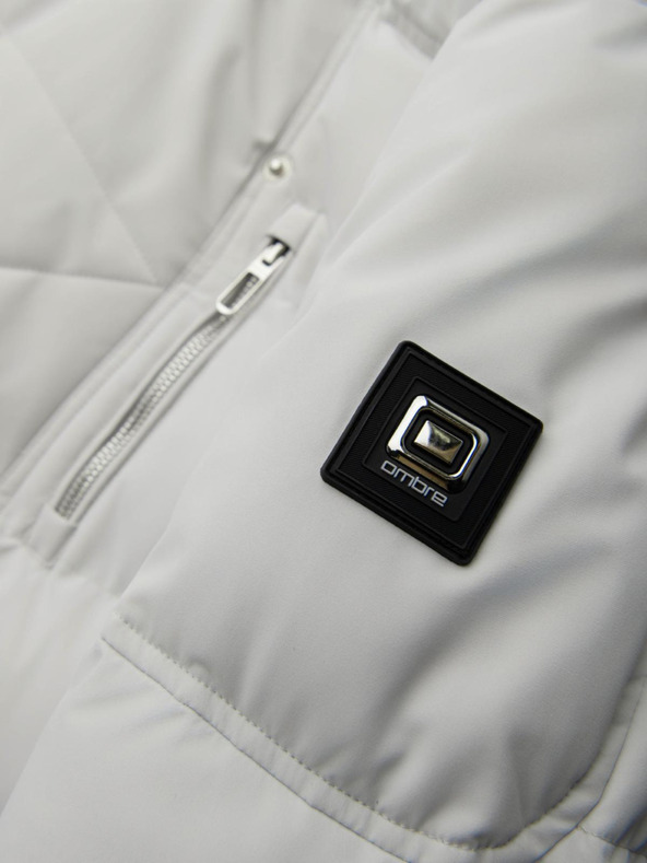 Ombre Clothing Мъжко прошивано яке с качулка - светло сиво V4 OM-JAHP-0252 Ombre Clothing