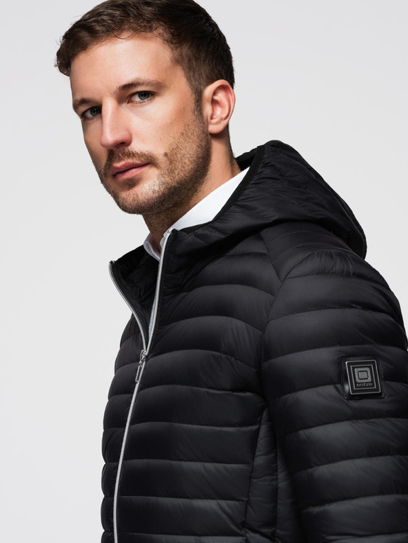 Ombre Clothing Мъжка ултралека яка от естествено прахово пухче с джоб - черна V1 OM-JALP-0211 Ombre Clothing