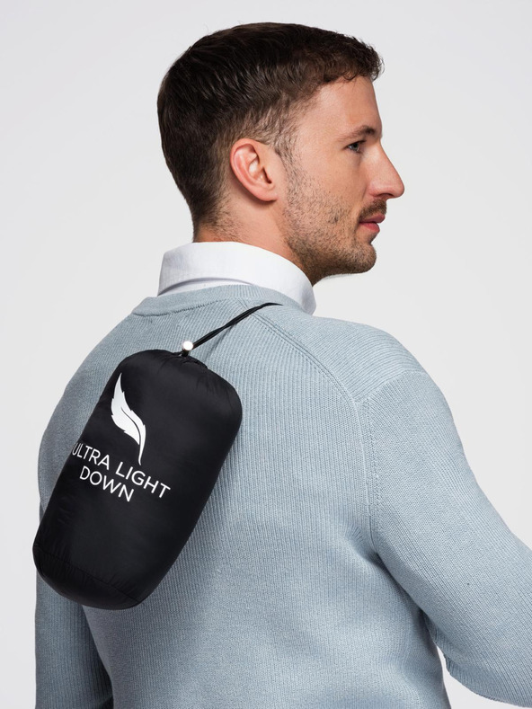 Ombre Clothing Мъжка ултралека яка от естествено прахово пухче с джоб - черна V1 OM-JALP-0211 Ombre Clothing