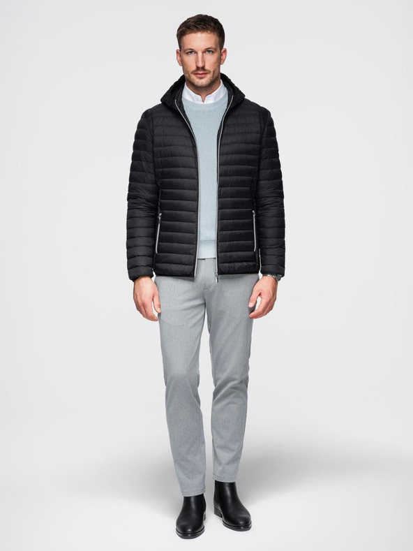 Ombre Clothing Мъжка ултралека яка от естествено прахово пухче с джоб - черна V1 OM-JALP-0211 Ombre Clothing