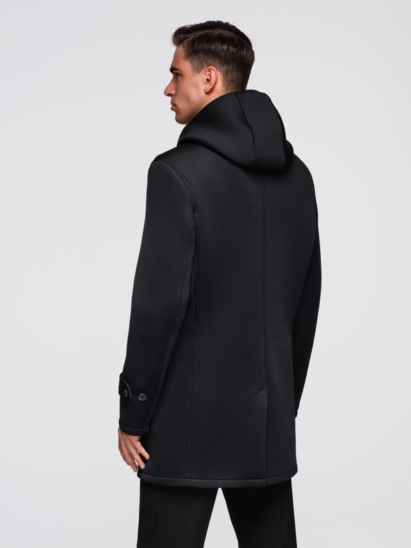 Ombre Clothing Мъжко минималистично палто средна дължина с качулка - черно V4 OM-COLC-0144 Ombre Clothing