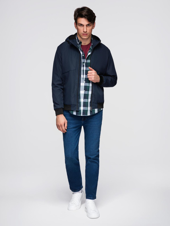 Ombre Clothing Мъжка лека яка с качулка и мрежеста подплата - тъмносиня V1 C640 Ombre Clothing
