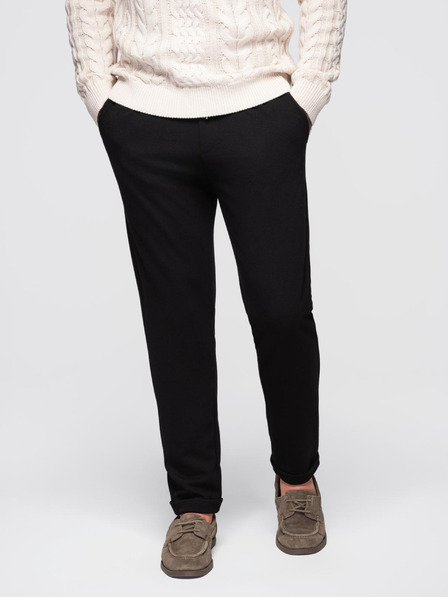 Ombre Clothing Мъжки панталони от пике плетиво с регулируем пояс - черни V2 OM-PACP-0283 Ombre Clothing