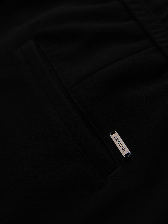 Ombre Clothing Мъжки панталони от пике плетиво с регулируем пояс - черни V2 OM-PACP-0283 Ombre Clothing