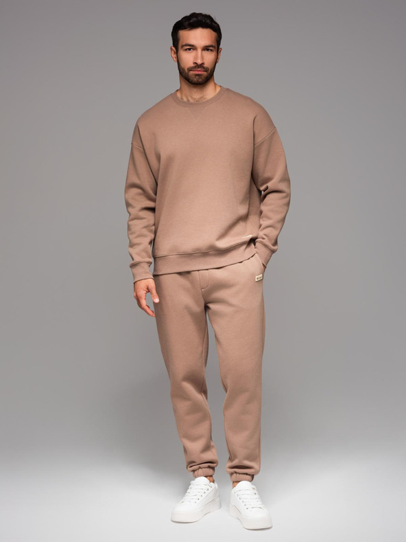 Ombre Clothing Класически унисекс спортни панталони с ребрирани маншети - кафяви V16 OU-PSBC-0100 Ombre Clothing