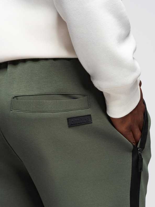 Ombre Clothing Мъжки спортни панталони с прави крачоли и гумени детайли - тъмнооливево зелени V4 OM-PASK-0281 Ombre Clothing