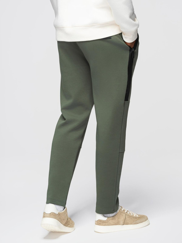 Ombre Clothing Мъжки спортни панталони с прави крачоли и гумени детайли - тъмнооливево зелени V4 OM-PASK-0281 Ombre Clothing