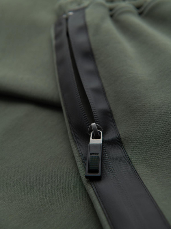 Ombre Clothing Мъжки спортни панталони с прави крачоли и гумени детайли - тъмнооливево зелени V4 OM-PASK-0281 Ombre Clothing