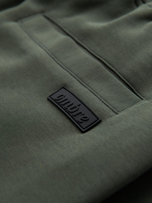 Ombre Clothing Мъжки спортни панталони с прави крачоли и гумени детайли - тъмнооливево зелени V4 OM-PASK-0281 Ombre Clothing
