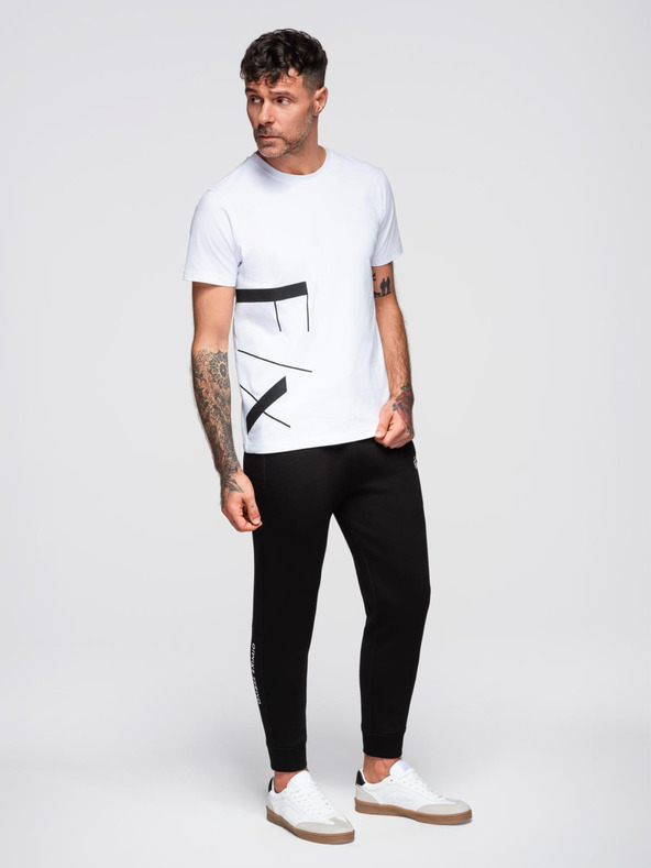 Ombre Clothing Мъжки спортни панталони с ребрирани крачоли и гумен принт - черни V1 OM-PASK-0223 Ombre Clothing