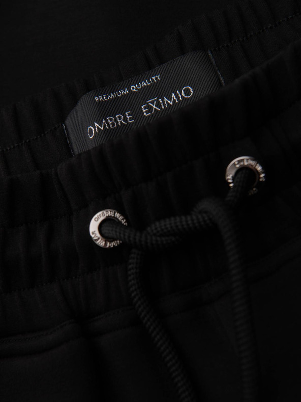 Ombre Clothing Мъжки спортни панталони с ребрирани крачоли и гумен принт - черни V1 OM-PASK-0223 Ombre Clothing