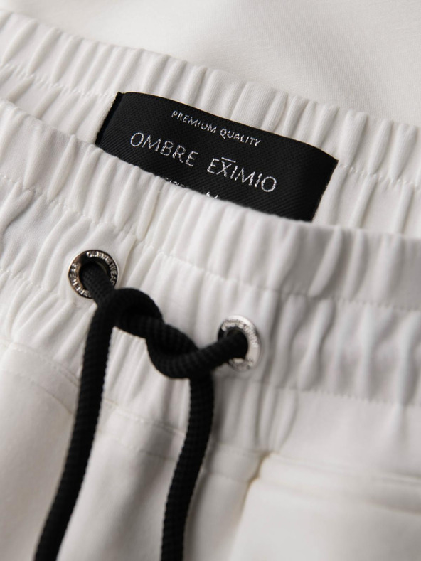 Ombre Clothing Мъжки спортни панталони с ребрирани крачоли и гумен принт - бели V2 OM-PASK-0223 Ombre Clothing