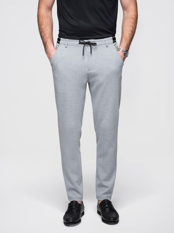 Ombre Clothing Мъжки плетени панталони с пружинен пояс - светлосив V1 OM-PACP-0116 Ombre Clothing