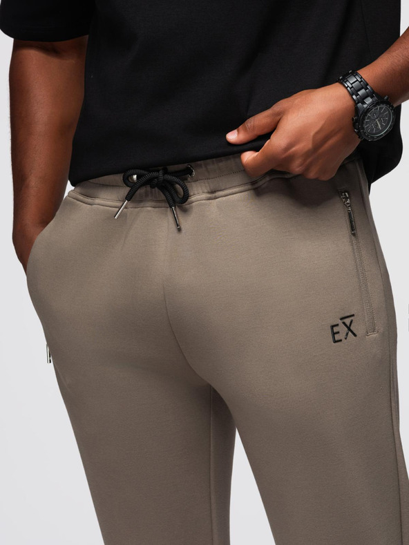 Ombre Clothing Мъжки спортни панталони с ребрирани крачоли и гумен принт - пепел V3 OM-PASK-0223 Ombre Clothing