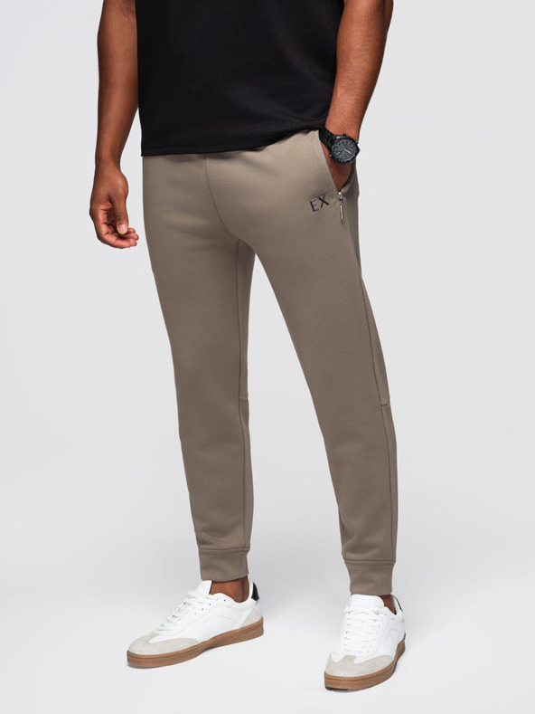 Ombre Clothing Мъжки спортни панталони с ребрирани крачоли и гумен принт - пепел V3 OM-PASK-0223 Ombre Clothing