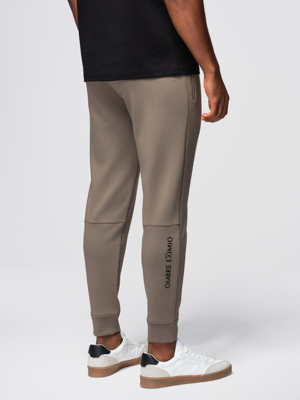 Ombre Clothing Мъжки спортни панталони с ребрирани крачоли и гумен принт - пепел V3 OM-PASK-0223 Ombre Clothing