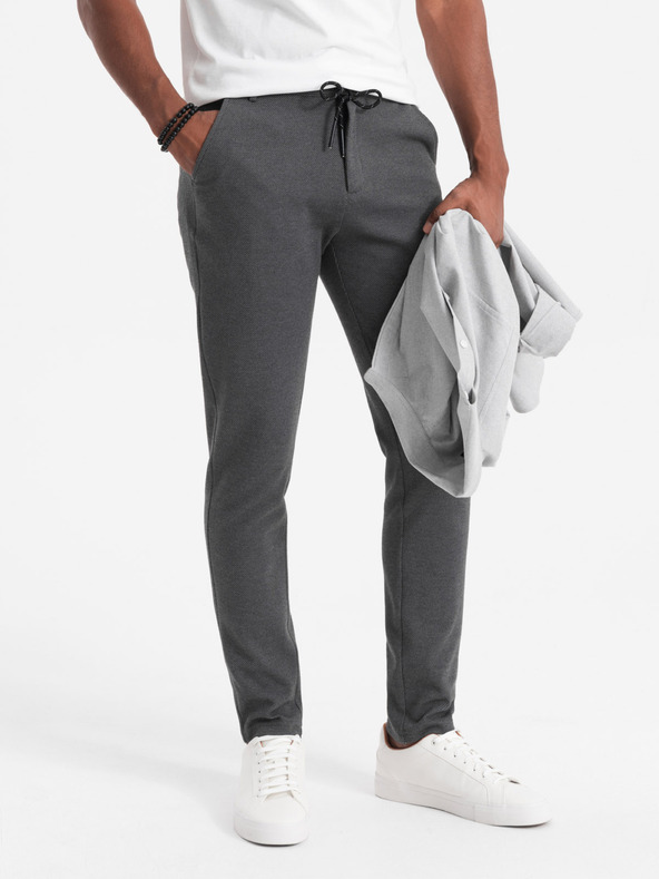 Ombre Clothing Мъжки плетени панталони с еластичен пояс - тъмносив V2 OM-PACP-0116 Ombre Clothing