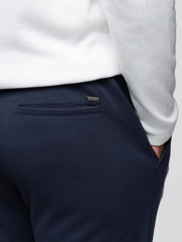 Ombre Clothing Мъжки панталони от пике плетиво с регулируем пояс - тъмносини V1 OM-PACP-0283 Ombre Clothing