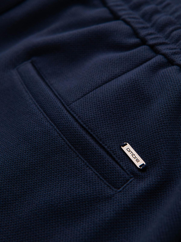 Ombre Clothing Мъжки панталони от пике плетиво с регулируем пояс - тъмносини V1 OM-PACP-0283 Ombre Clothing