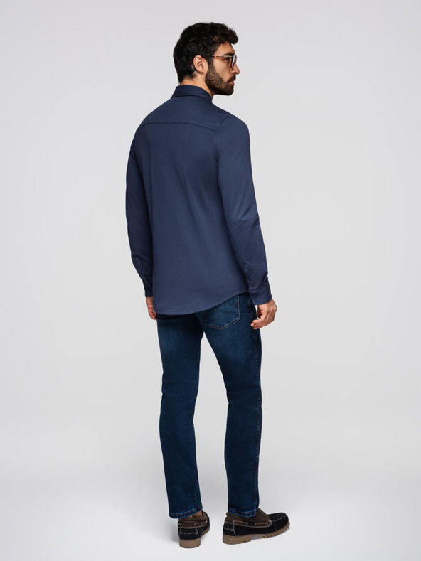 Ombre Clothing Мъжка памучна риза REGULAR с контрастна бродерия - тъмно синьо V2 K697 Ombre Clothing