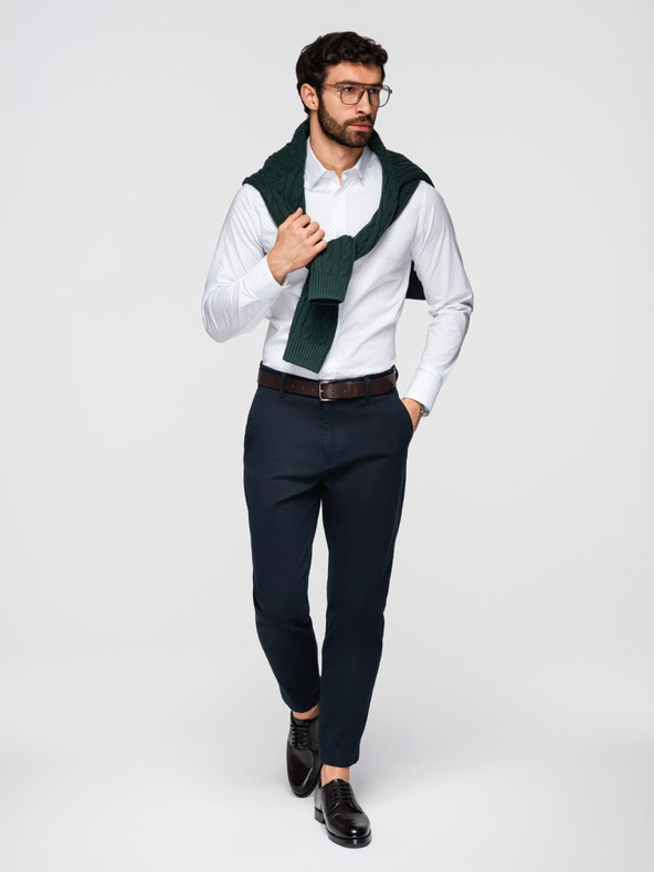 Ombre Clothing Мъжка памучна риза REGULAR FIT с тънък мотив - бяла V1 K698 Ombre Clothing