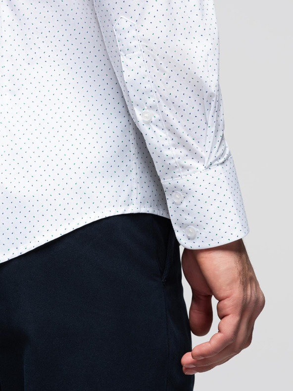 Ombre Clothing Мъжка памучна риза REGULAR FIT с тънък мотив - бяла V1 K698 Ombre Clothing