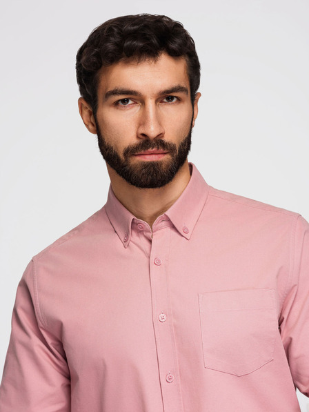 Ombre Clothing Мъжка памучна риза REGULAR FIT с джоб - розова V3 K700 Ombre Clothing