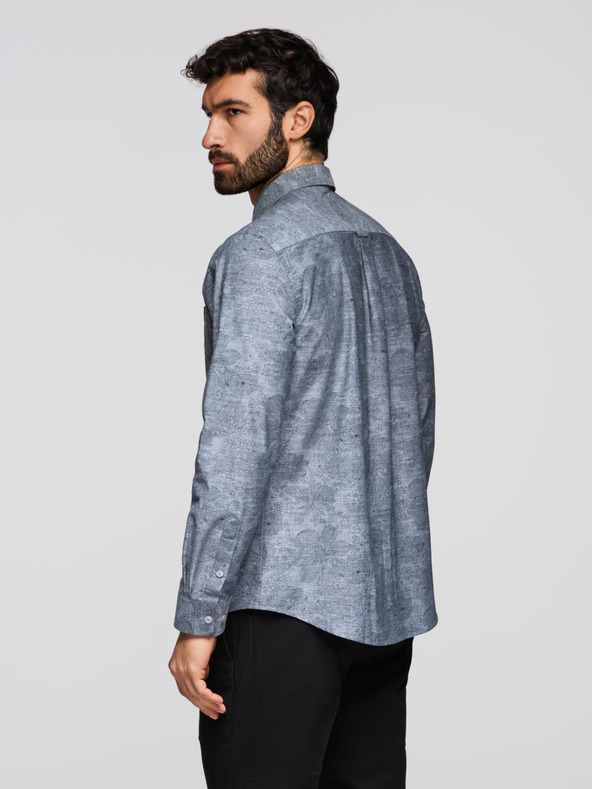 Ombre Clothing Класическа мъжка фланелена памучна риза с цветя - сива V3 K701 Ombre Clothing