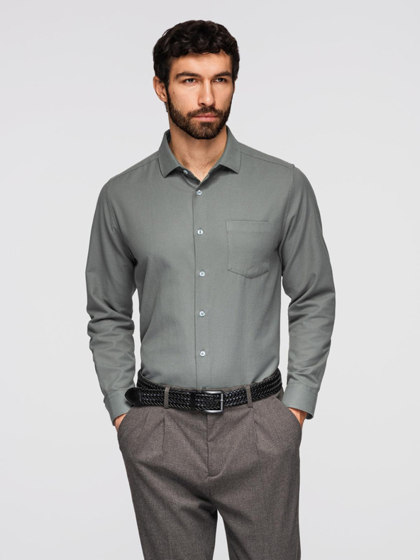 Ombre Clothing Мъжка риза класически regular fit крой - хаки V4 K694 Ombre Clothing