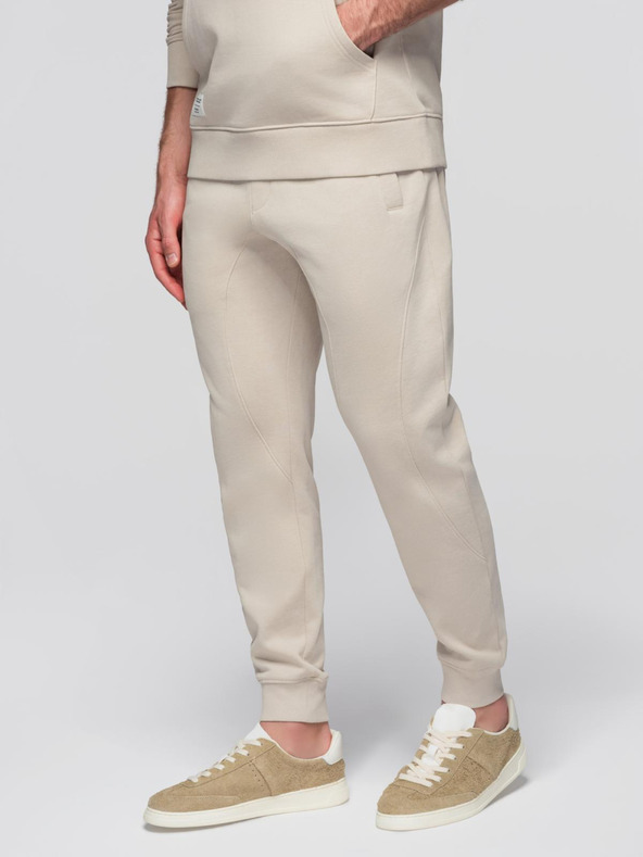 Ombre Clothing Мъжки памучен спортен комплект суитшърт с джоб за кенгуру + панталони jogger - светло бежов V1 Z121 Ombre Clothing