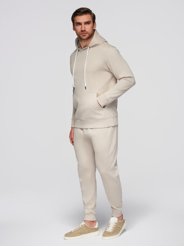 Ombre Clothing Мъжки памучен спортен комплект суитшърт с джоб за кенгуру + панталони jogger - светло бежов V1 Z121 Ombre Clothing