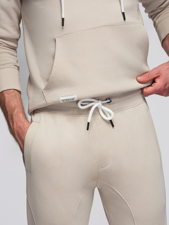 Ombre Clothing Мъжки памучен спортен комплект суитшърт с джоб за кенгуру + панталони jogger - светло бежов V1 Z121 Ombre Clothing