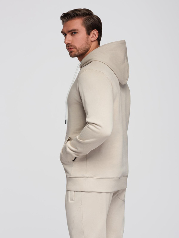 Ombre Clothing Мъжки памучен спортен комплект суитшърт с джоб за кенгуру + панталони jogger - светло бежов V1 Z121 Ombre Clothing