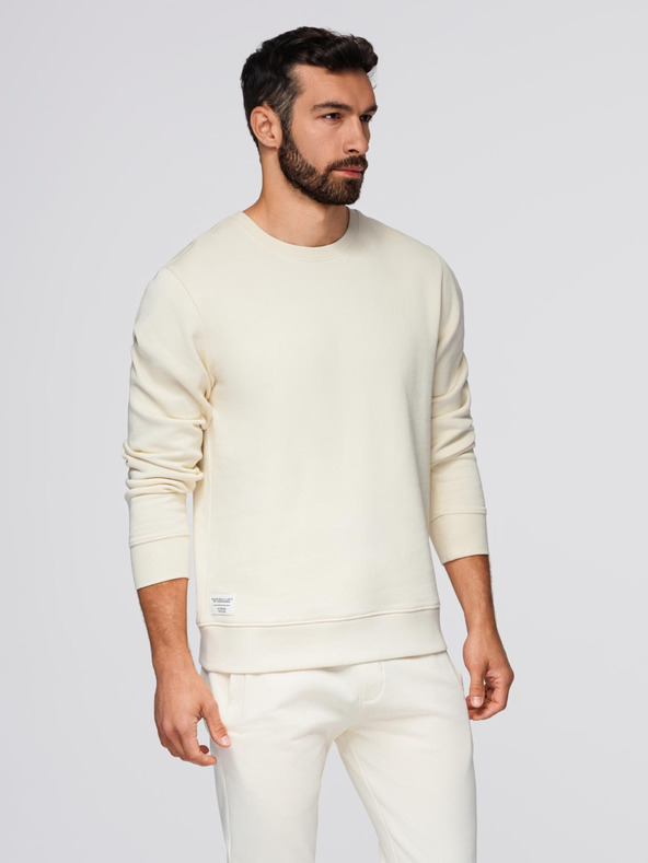 Ombre Clothing Мъжки спортен костюм суитшърт с кръгло деколте + панталони regular fit - крем V11 Z122 Ombre Clothing