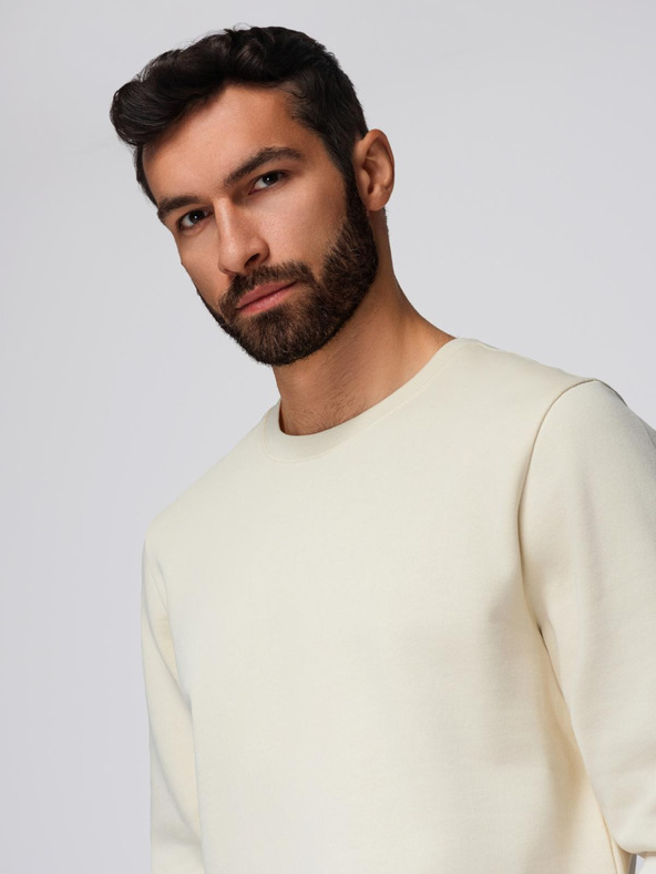 Ombre Clothing Мъжки спортен костюм суитшърт с кръгло деколте + панталони regular fit - крем V11 Z122 Ombre Clothing