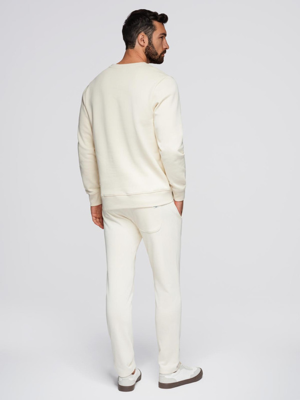 Ombre Clothing Мъжки спортен костюм суитшърт с кръгло деколте + панталони regular fit - крем V11 Z122 Ombre Clothing