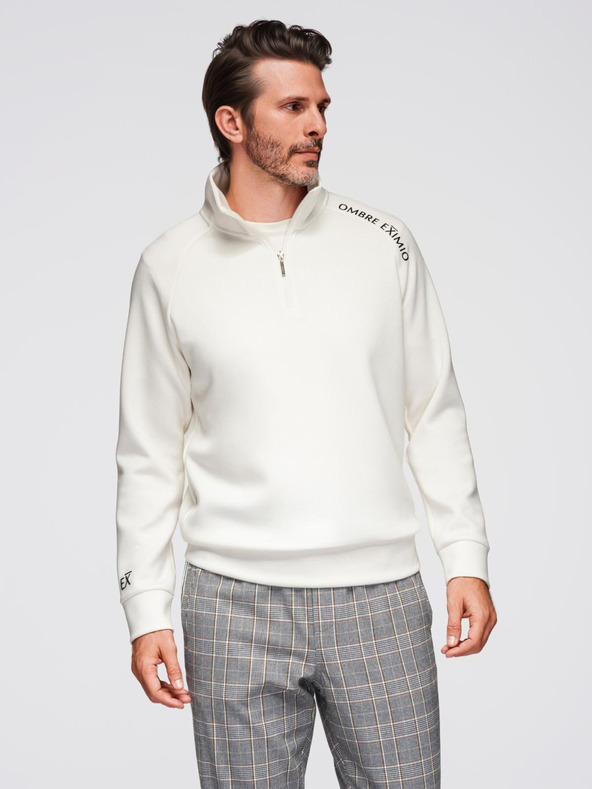 Ombre Clothing Мъжки суитшърт с висока яка и контрастен печат - екрю V2 OM-SSZP-0211 Ombre Clothing