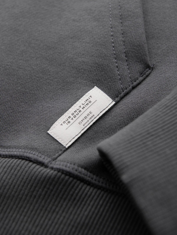 Ombre Clothing Мъжки суитшърт с джоб за кенгуру, бродерия и качулка - графит V2 OM-SSNZ-0241 Ombre Clothing