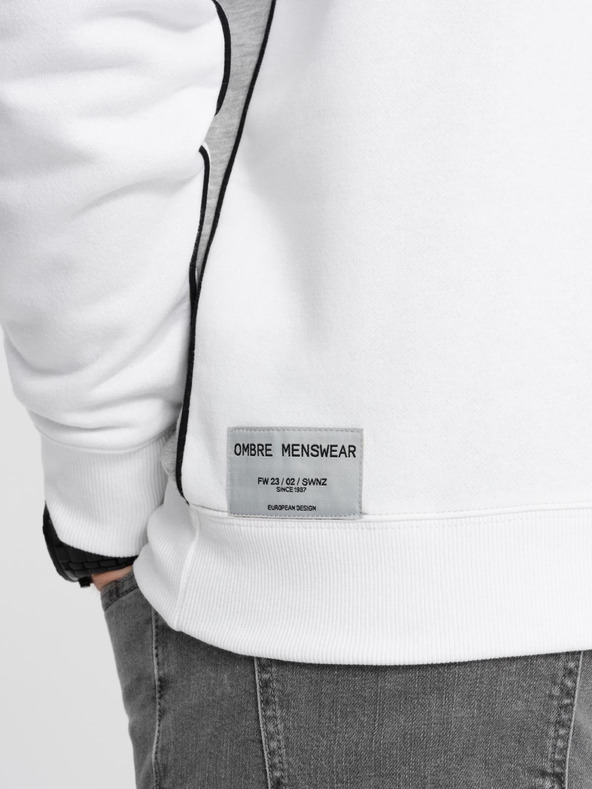 Ombre Clothing Мъжки суитшърт OVERSIZE в контрастна цветна комбинация - бял и сив V1 B1673 Ombre Clothing