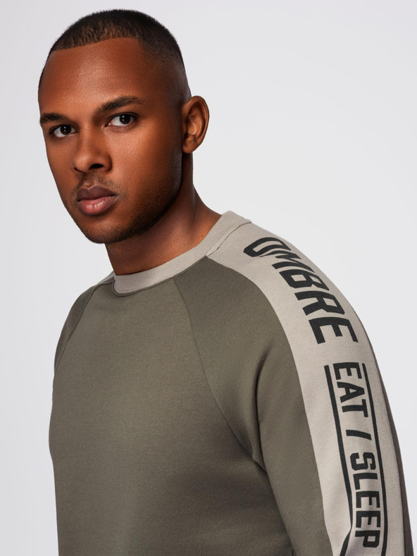 Ombre Clothing Мъжки суитшърт с контрастна тапицерия и реглан ръкави - маслинен V1 OM-SSNZ-0200 Ombre Clothing