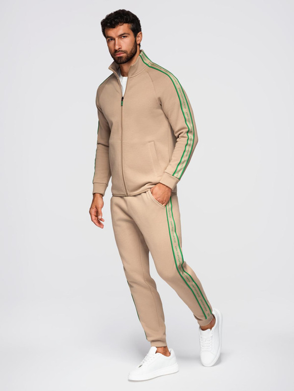 Ombre Clothing Мъжки комплект суитшърт стреч суитшърт + спортни панталони jogger - светло кафяв V1 Z113 Ombre Clothing